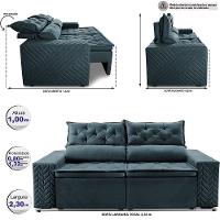 Sofá Retrátil E Reclinável 2,30m Essence. Velusoft Cama Inbox Petróleo - 2