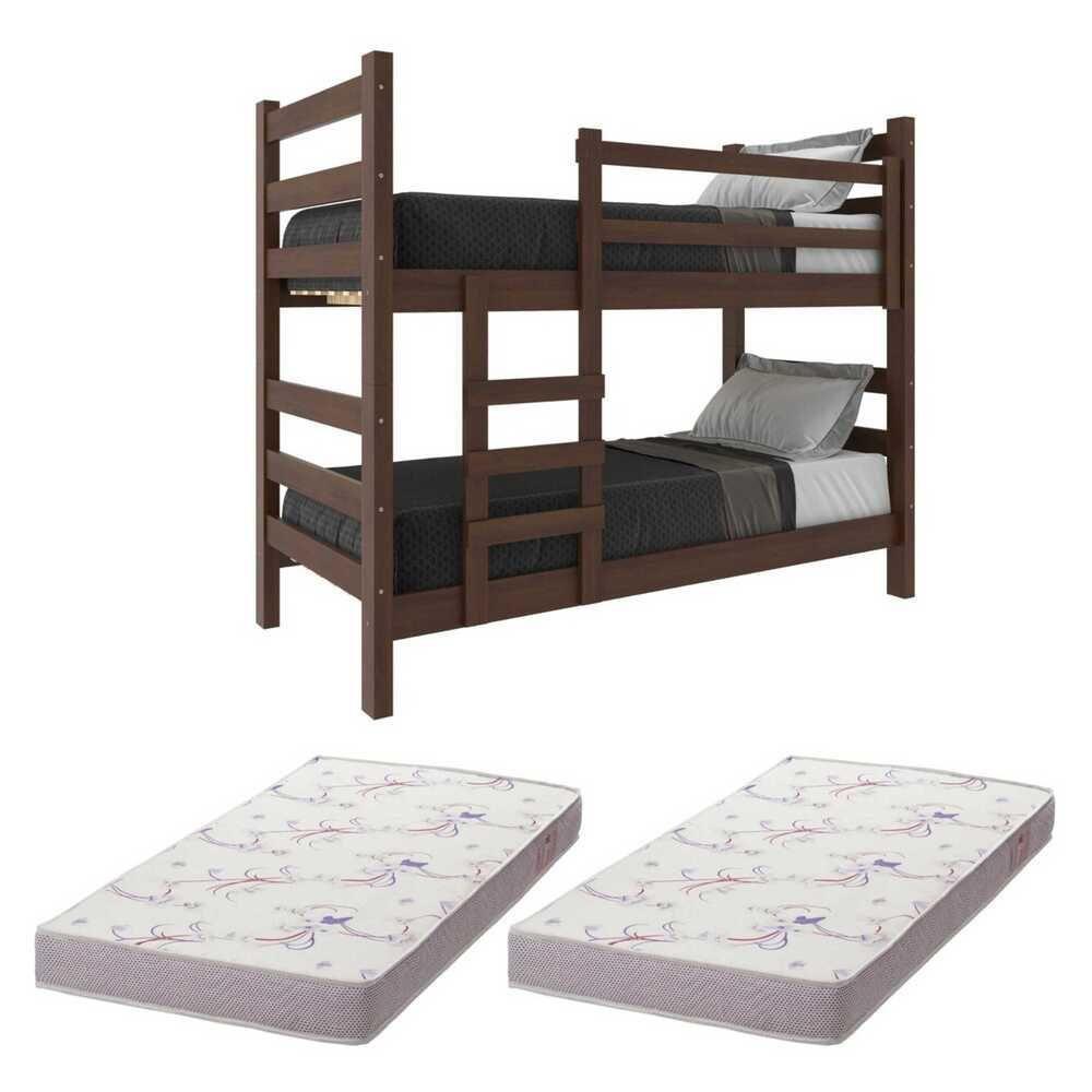 Beliche Madeira Maciça - Vira 2 Camas - Com Colchões Inclusos Dubai Multimóveis Cr4158 Imbuia - 1