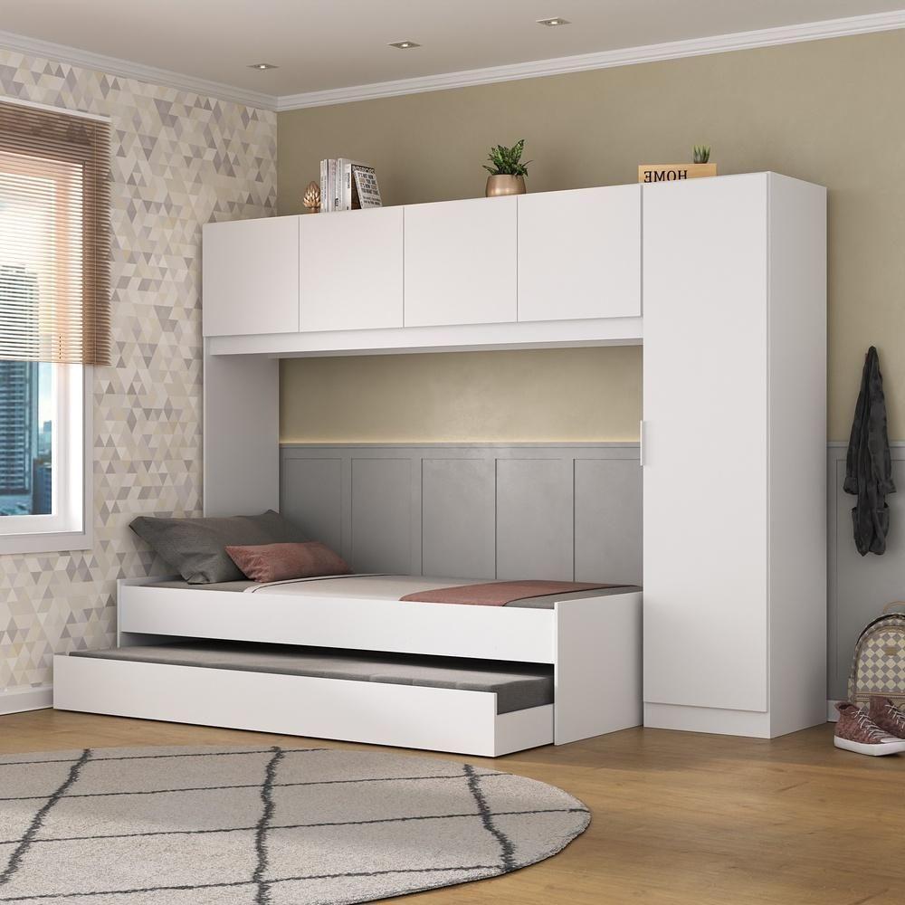 Bicama De Solteiro Com Guarda Roupa Dublin Mp4032 Branca - 1