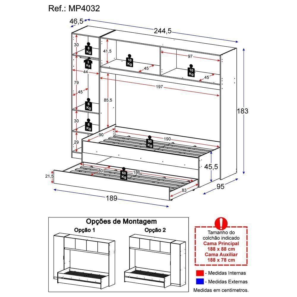 Bicama De Solteiro Com Guarda Roupa Dublin Mp4032 Branca - 5