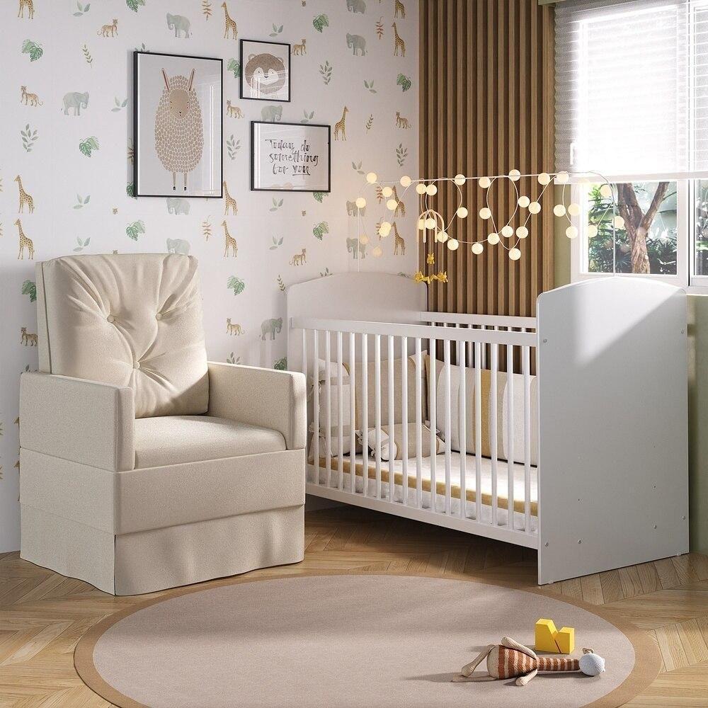 Berço Com Colchão E Poltrona De Amamentação Olaf Mp4087 Branco/Bege Branco/Bege - 1