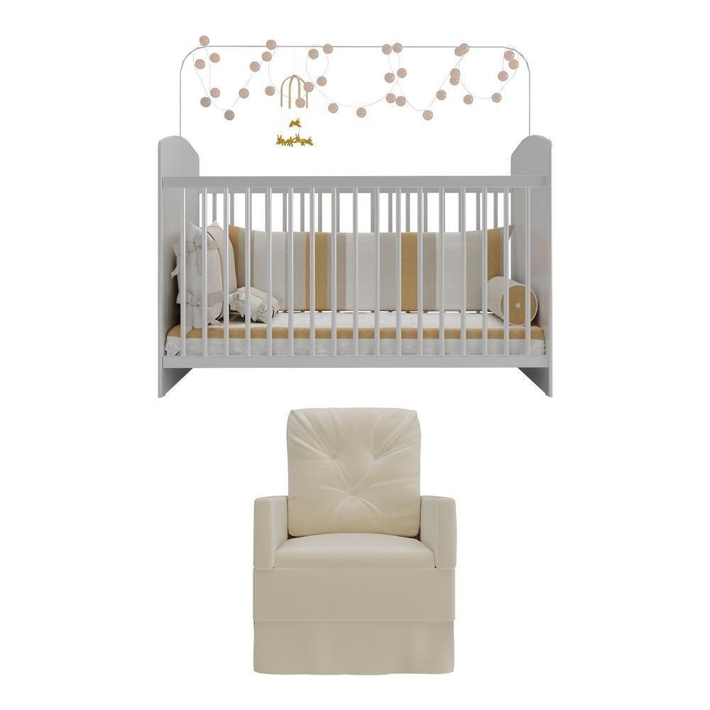Berço Com Colchão E Poltrona De Amamentação Olaf Mp4087 Branco/Bege Branco/Bege - 2
