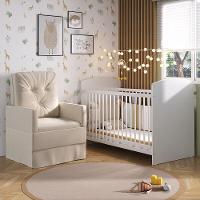 Berço Com Colchão E Poltrona De Amamentação Olaf Mp4087 Branco/Bege Branco/Bege - 1