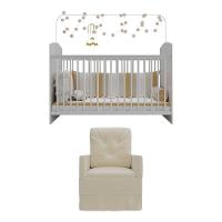 Berço Com Colchão E Poltrona De Amamentação Olaf Mp4087 Branco/Bege Branco/Bege - 2
