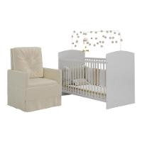 Berço Com Colchão E Poltrona De Amamentação Olaf Mp4087 Branco/Bege Branco/Bege - 4