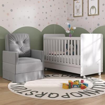 Berço Americano 3x1 Mp4065 em MDP Branco Cinza com Suporte para Mosquiteiro