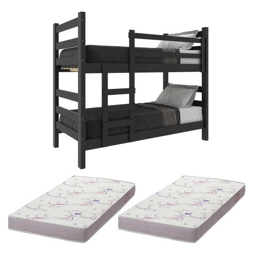 Beliche Madeira Maciça - Vira 2 Camas - Com Colchões Inclusos Dubai Multimóveis Cr4158 Preto - 1