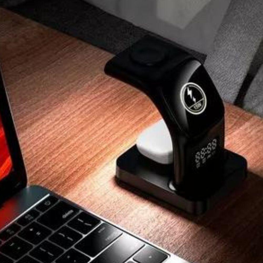 Base Carregador Sem Fio 5 Em 1 Com Indução E Relógio – Multifuncional, Led E Carregamento Rápido - 3