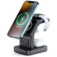 Base Carregador Sem Fio 5 Em 1 Com Indução E Relógio – Multifuncional, Led E Carregamento Rápido