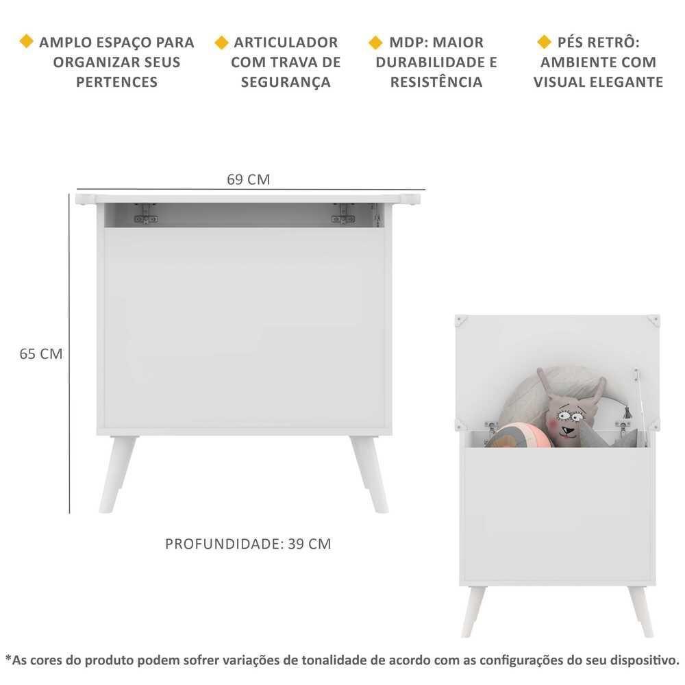 Baú Organizador Caixa de Brinquedos Retrô Multimóveis Branco - 5