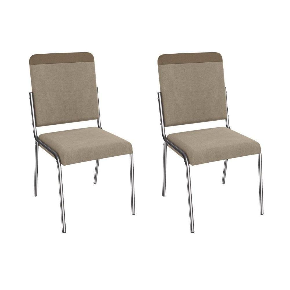 Cadeira Sala De Jantar Genebra 2c129cr Aço Kit 2 Un Cromado/linho Compose Bege - Kappesberg - 1