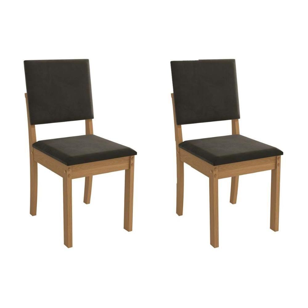 Cadeira Sala De Jantar Luna 2cad160 Madeirado Kit 2 Un Canela/suede Grafite - Kappesberg - 1