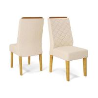 Cadeira Sala De Jantar Lidia Kit 2 Un Cedro/linho Neve Bege - Dj Móveis - 1