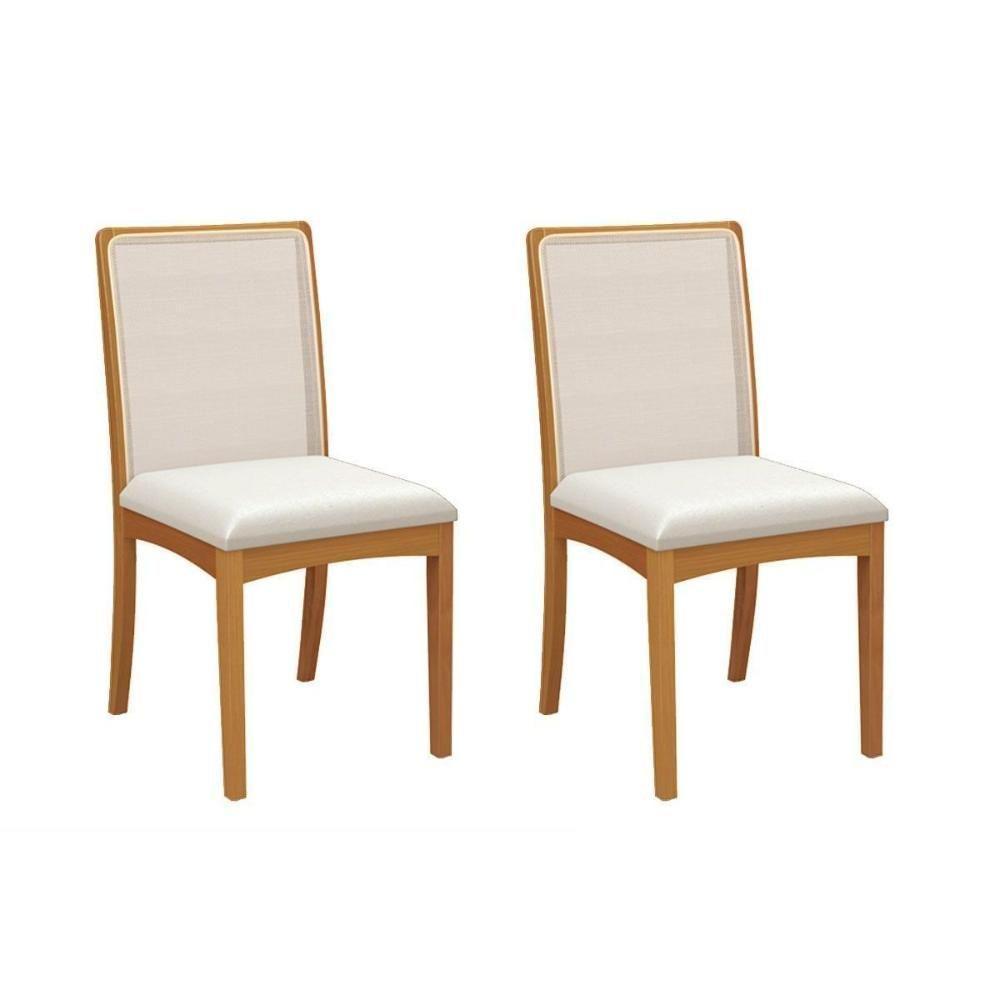 Cadeira Sala De Jantar Lara 2cmm009ca Premium Madeira Maciça Kit 2 Un Carvalho/boucle Bege Caqui/tela Bege - Kappesberg - 1