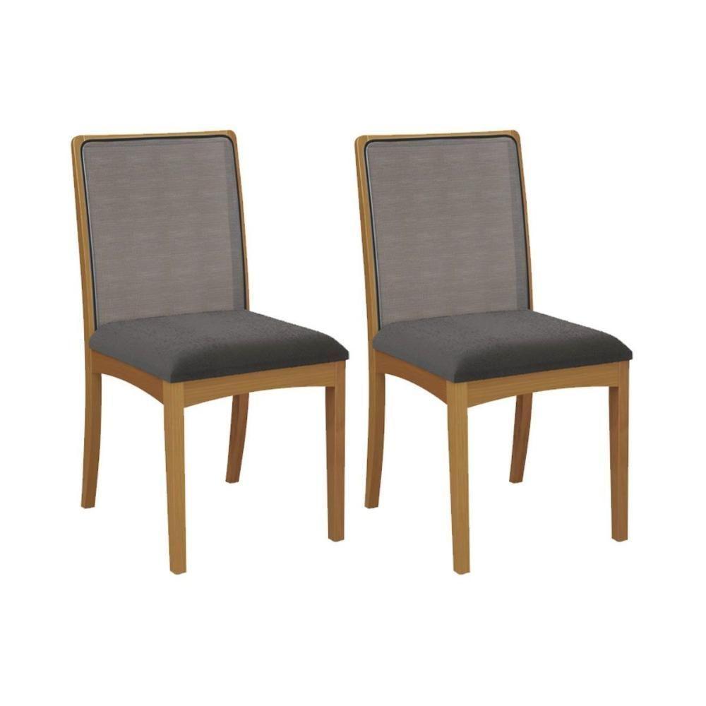 Cadeira Sala De Jantar Lara 2cmm007ca Premium Madeira Maciça Kit 2 Un Carvalho/boucle Grafite/tela Grafite - Kappesberg - 1
