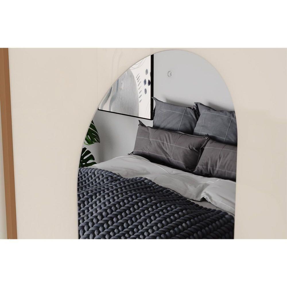 Guarda Roupa 2 Portas De Correr (1 C/ Espelho) E 3 Gavetas C/ Pés Talles Nature/off White - Henn - 6