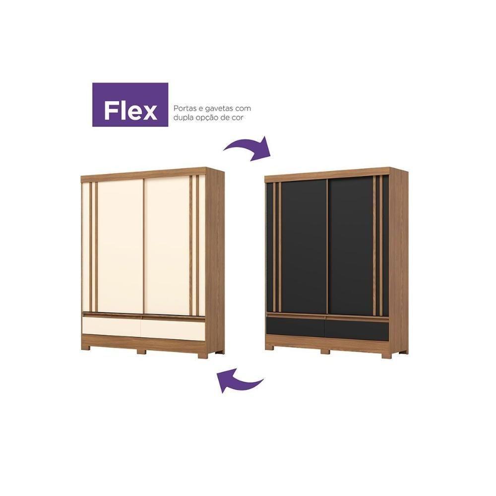Guarda Roupa 2 Portas De Correr E 2 Gavetas C/ Pés Briz B373 Flex Nature/off White Ou Preto - Henn - 2