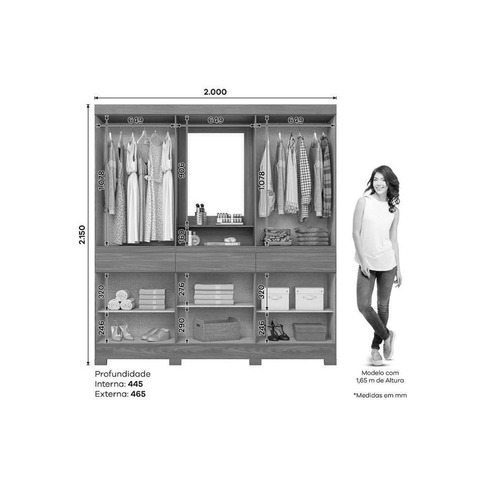 Guarda Roupa 10 Portas E 3 Gavetas C/ 1 Espelho C/ Pés Briz B374 Nature/off White - Henn - 2