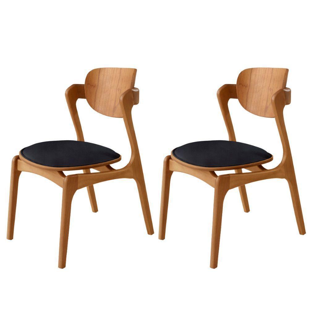 Conjunto Com 2 Cadeiras Madeira Solaris Gold Moderna Mobília Linho Preto / Imbuia Nat. - 1