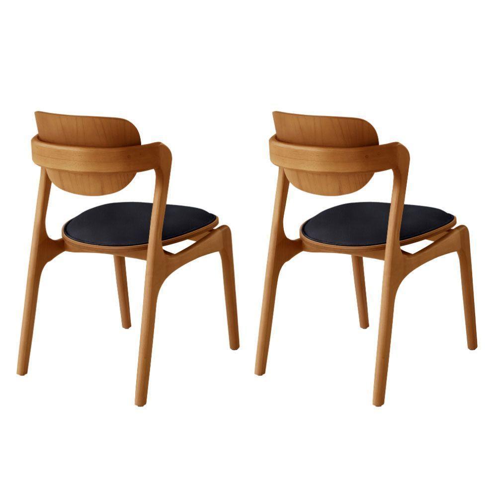 Conjunto Com 2 Cadeiras Madeira Solaris Gold Moderna Mobília Linho Preto / Imbuia Nat. - 2