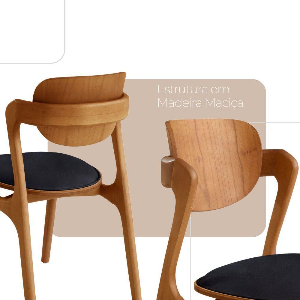 Conjunto Com 2 Cadeiras Madeira Solaris Gold Moderna Mobília Linho Preto / Imbuia Nat. - 4