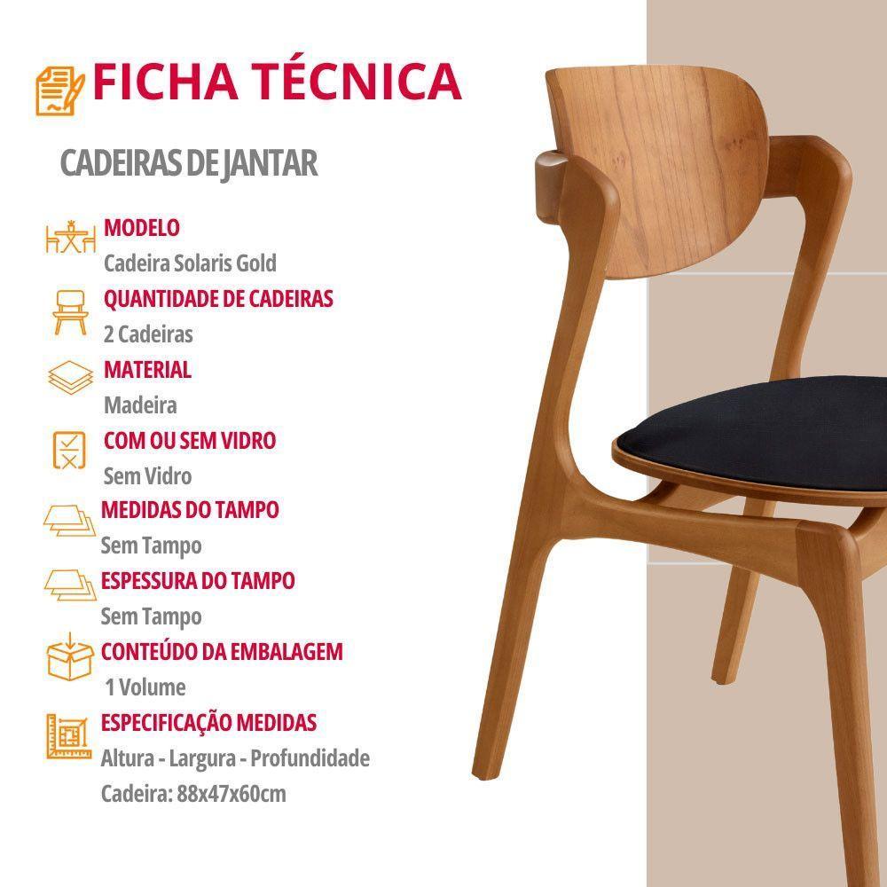 Conjunto Com 2 Cadeiras Madeira Solaris Gold Moderna Mobília Linho Preto / Imbuia Nat. - 5