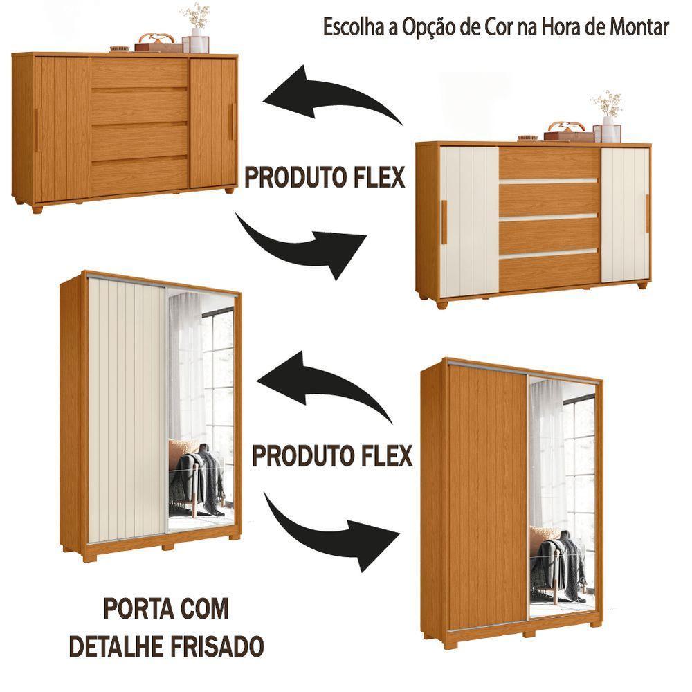 Conjunto De Quarto Guarda Roupas Com Espelho 2 Portas De Correr E Cômoda Hera Flex Madeirado/off Whi Madeir/off - 5