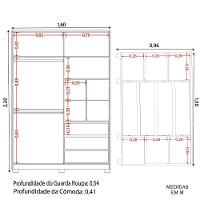 Conjunto De Quarto Guarda Roupas Com Espelho 2 Portas De Correr E Cômoda Hera Flex Madeirado/off Whi Madeir/off - 3