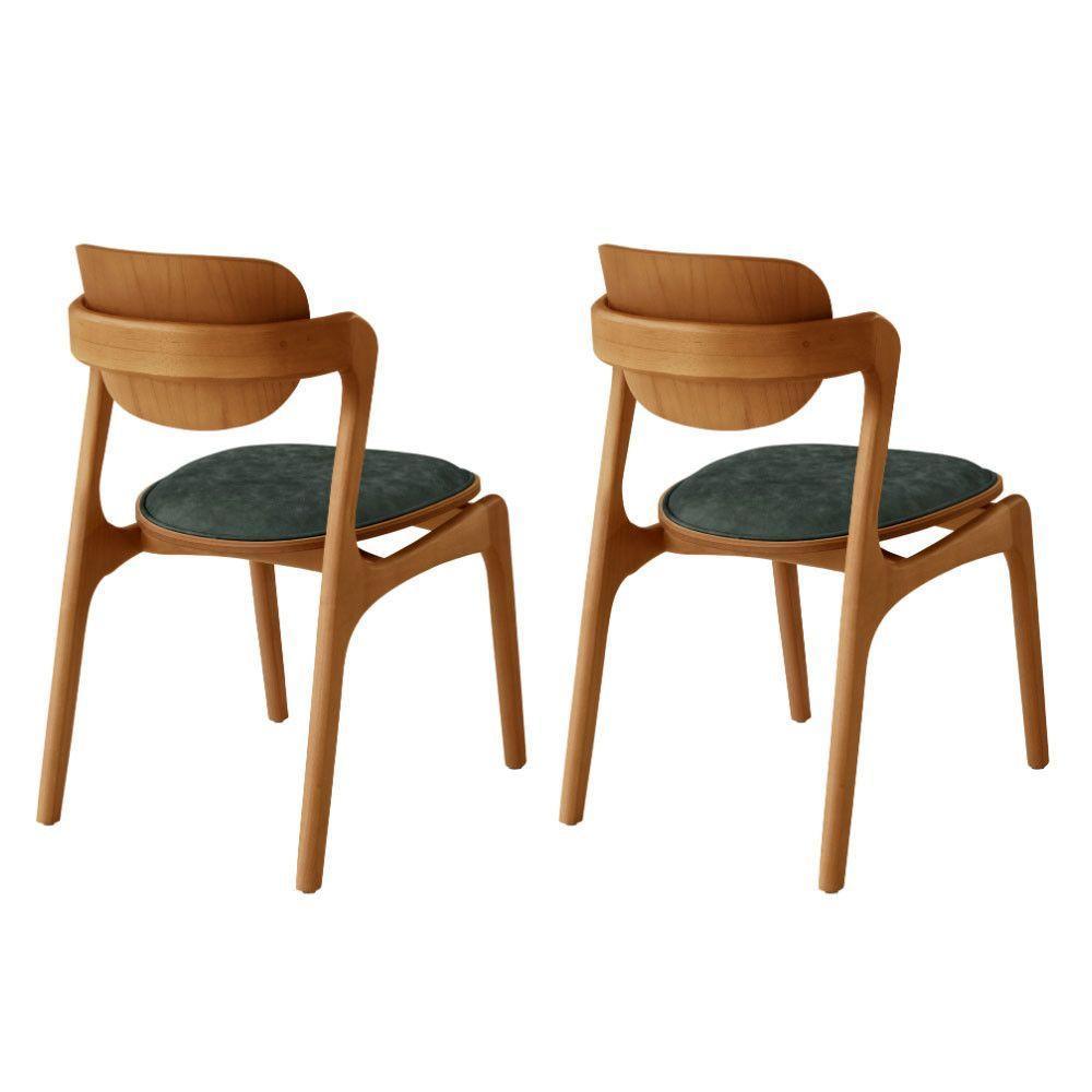 Conjunto Com 2 Cadeiras Madeira Solaris Gold Moderna Mobília Jade / Imbuia Nat. - 2