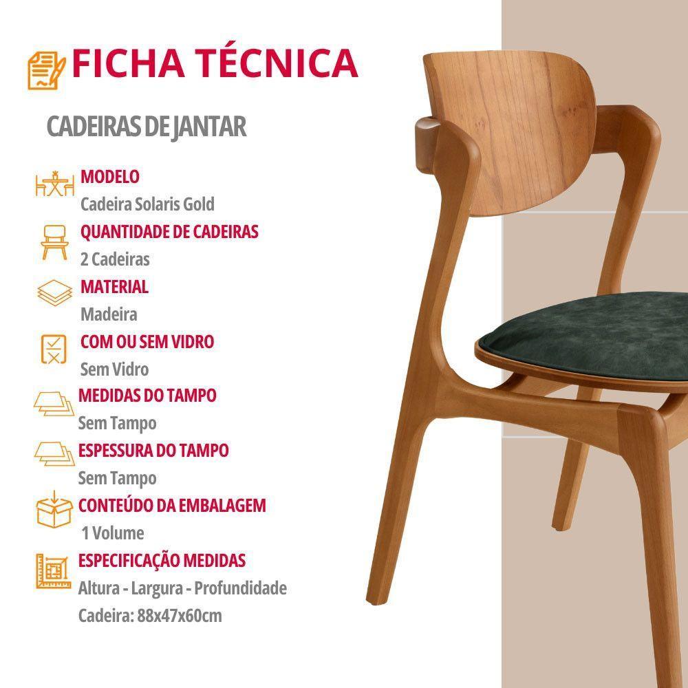 Conjunto Com 2 Cadeiras Madeira Solaris Gold Moderna Mobília Jade / Imbuia Nat. - 5