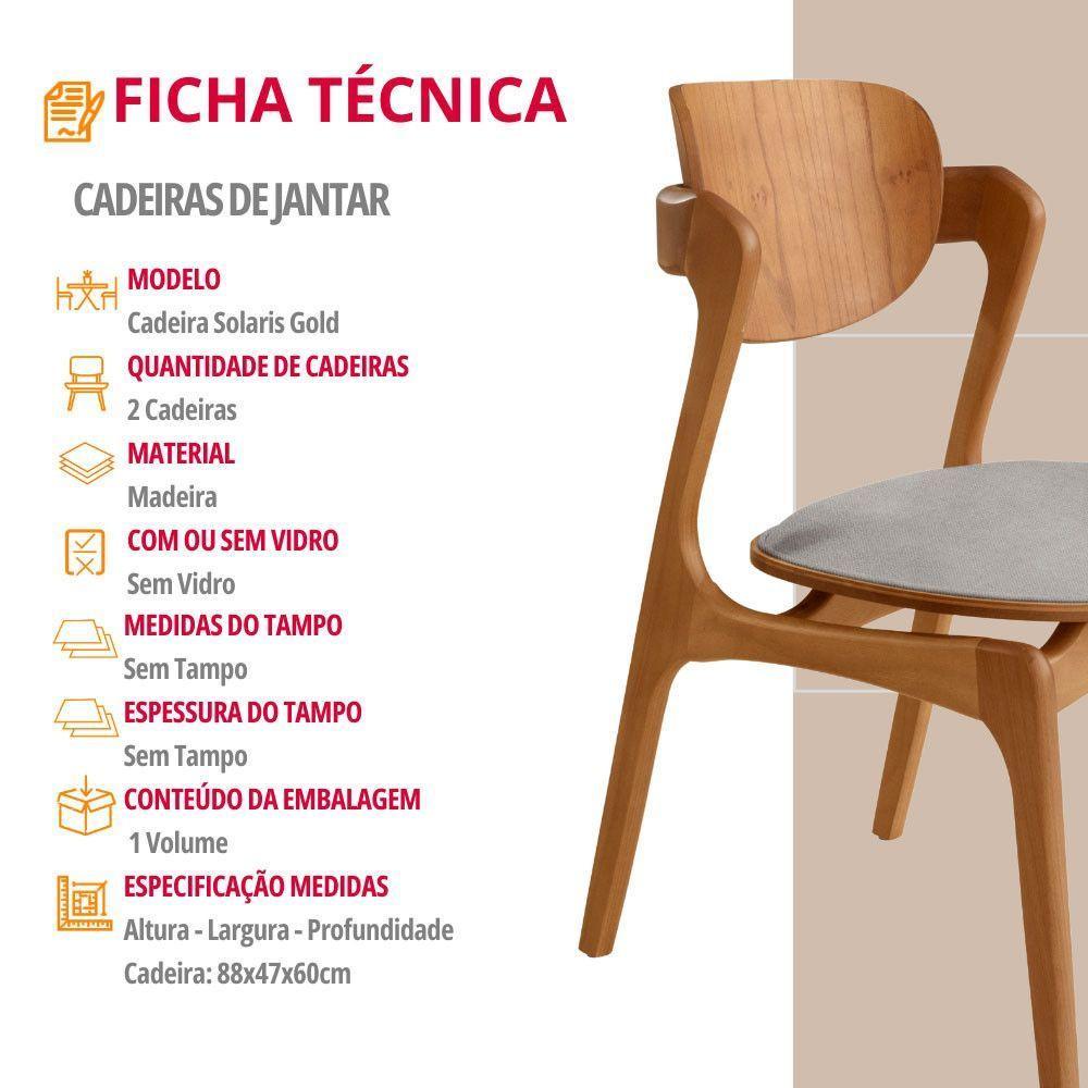 Conjunto Com 2 Cadeiras Madeira Solaris Gold Moderna Mobília Luna / Imbuia Nat. - 5