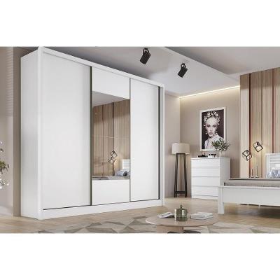 Guarda Roupa Casal Arezzo-Medelim 3 Portas de Correr 4 Gavetas Neve MDF