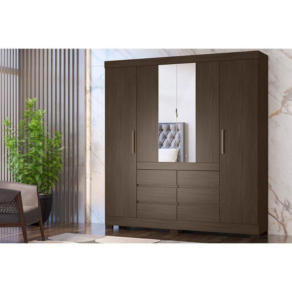 Guarda Roupa 4 Portas (2 C/ Espelho) E 6 Gavetas Cadis Café Touch - Demóbile - 1