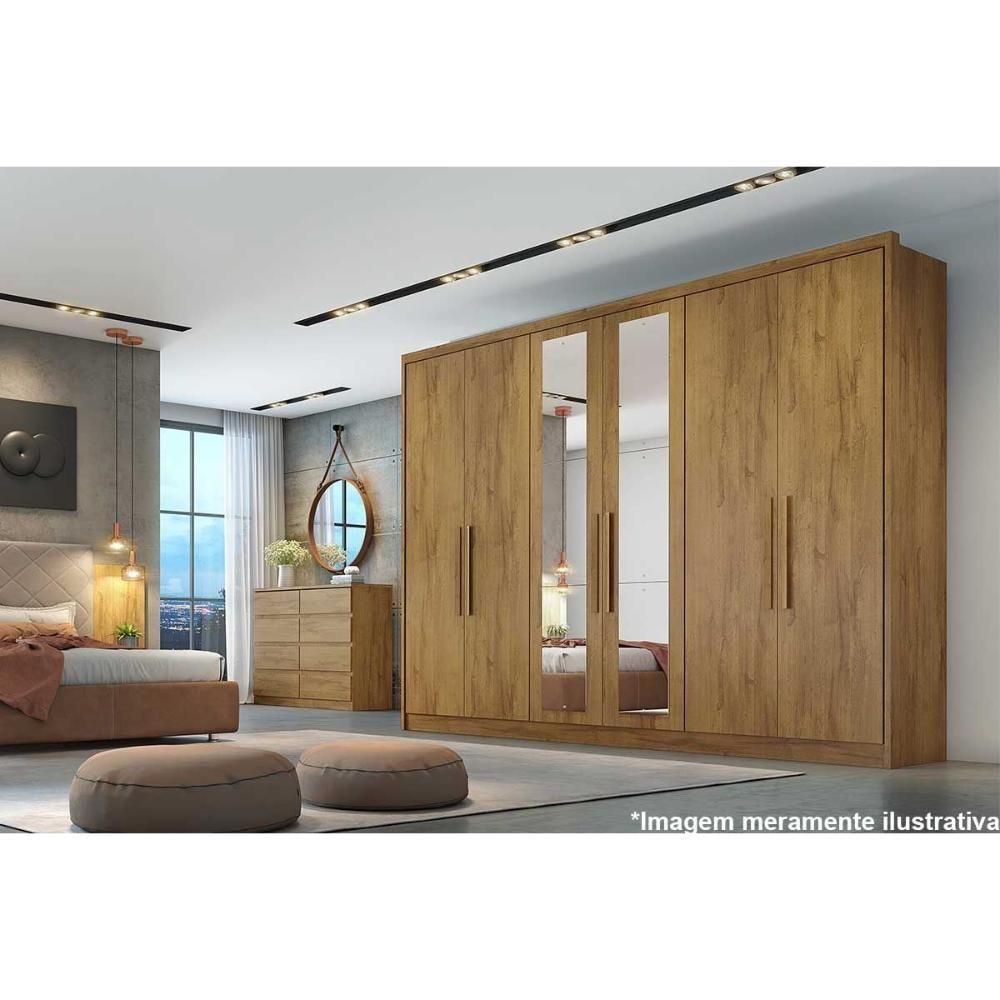 Guarda Roupa 6 Portas (2 C/ Espelho) E 8 Gavetas Robust/livorno Cumaru/fendi 25 - Novo Horizonte - 4