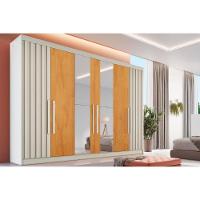 Guarda Roupa 6 Portas (2 Ripadas E 2 C/ Espelho) E 6 Gavetas Potente Off White/peroba - Europa - 1