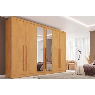 Guarda Roupa Casal Valencia Peroba 6 Portas de Bater 6 Gavetas MDF com Espelho Europa