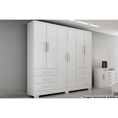 Guarda Roupa Solteiro Encant-Berlim Neve 6 Portas de Bater 6 Gavetas Branco Neve MDP