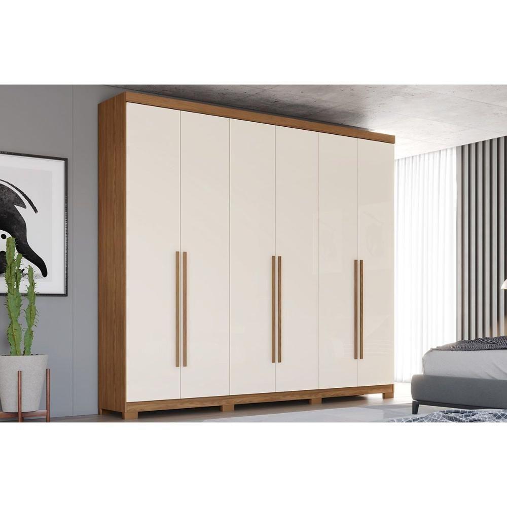 Guarda Roupa 6 Portas E 4 Gavetas C/ Pés Pétrus Nature/off White - Henn - 1
