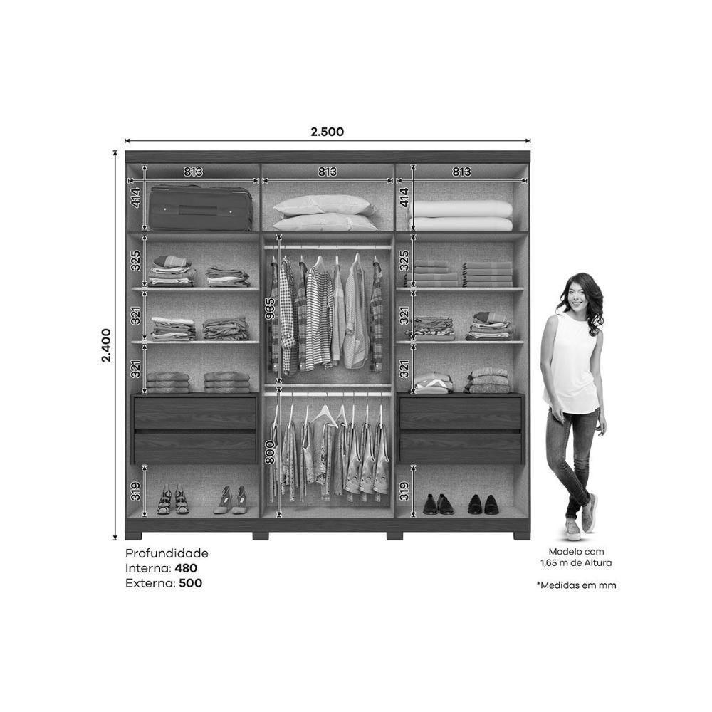 Guarda Roupa 6 Portas E 4 Gavetas C/ Pés Pétrus Nature/off White - Henn - 2