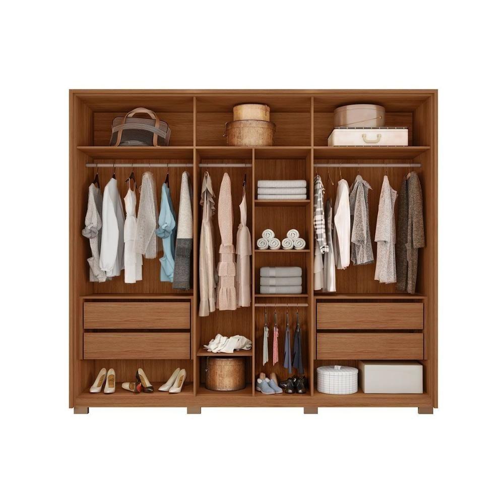 Guarda Roupa 6 Portas E 4 Gavetas C/ Vidro Reflecta Cristal Buriti/fendi - Caemmun - 3