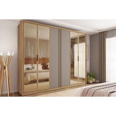 Guarda Roupa 6 Portas E 4 Gavetas C/ Vidro Reflecta Cristal Buriti/fendi - Caemmun