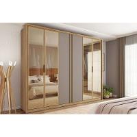 Guarda Roupa 6 Portas E 4 Gavetas C/ Vidro Reflecta Cristal Buriti/fendi - Caemmun - 1