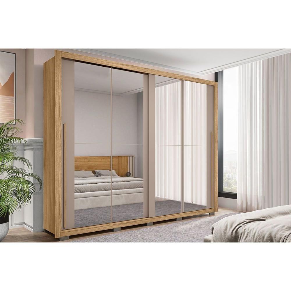 Guarda Roupa Casal 2 Portas De Correr C/ Espelho E 4 Gavetas Praticus Double Lux Buriti/fendi - Caemmun - 1