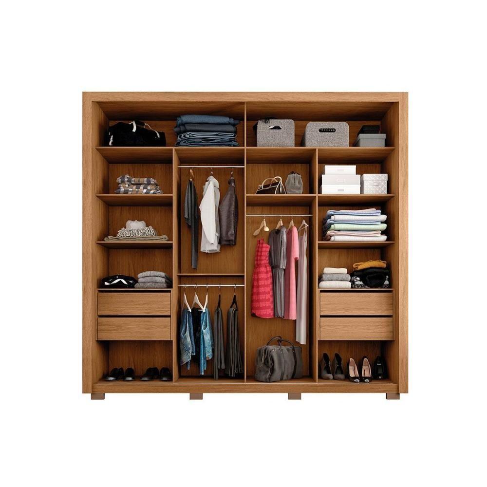 Guarda Roupa Casal 2 Portas De Correr C/ Espelho E 4 Gavetas Praticus Double Lux Buriti/fendi - Caemmun - 3