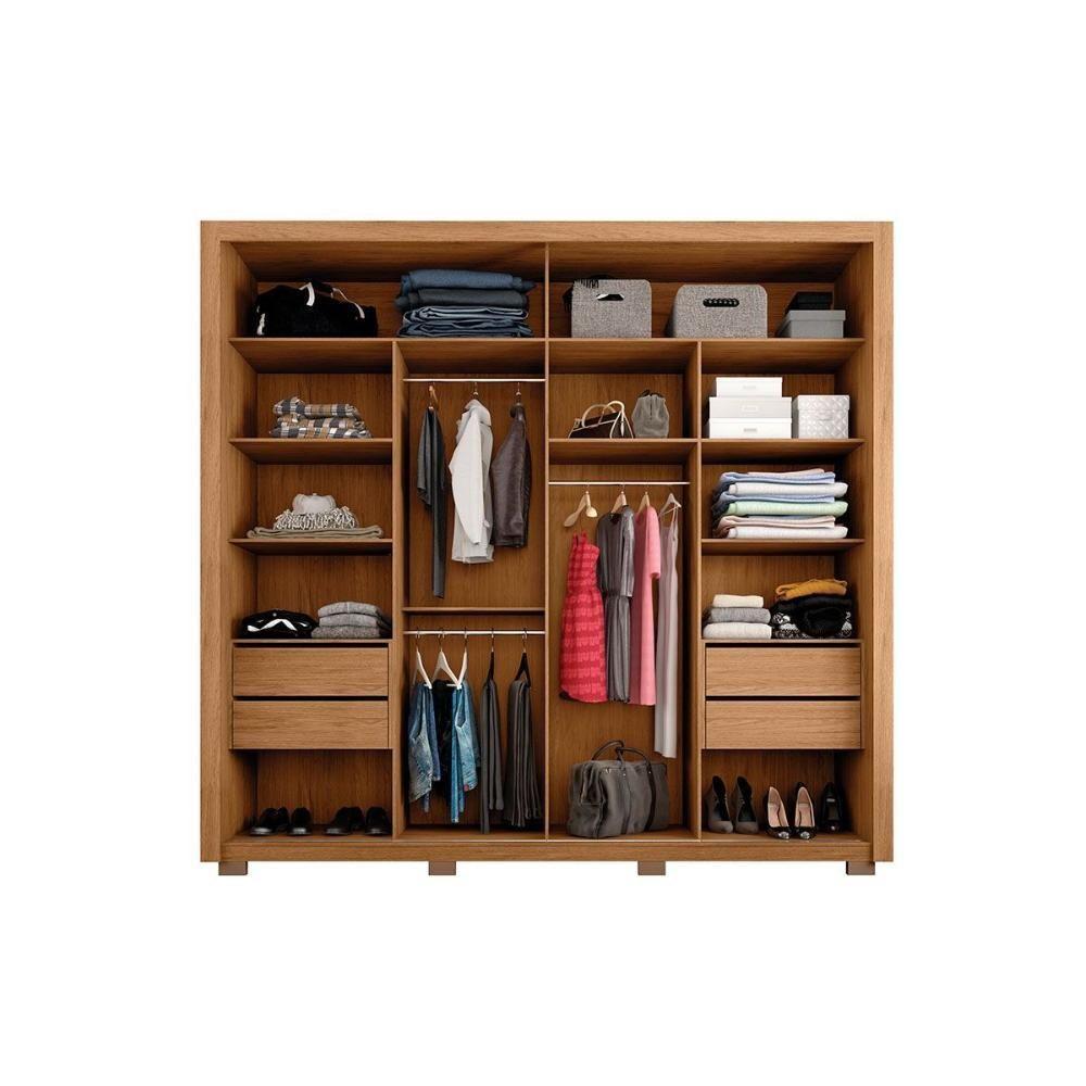 Guarda Roupa Casal 2 Portas De Correr C/ Espelho E 4 Gavetas Praticus Lux Buriti/fendi - Caemmun - 3