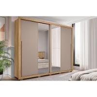 Guarda Roupa Casal 2 Portas De Correr C/ Espelho E 4 Gavetas Praticus Lux Buriti/fendi - Caemmun - 1