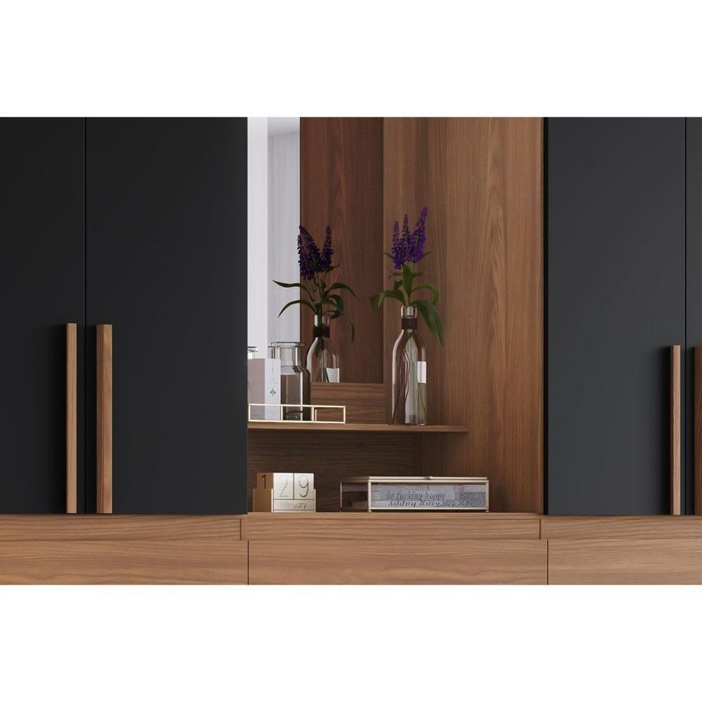 Guarda Roupa Casal 10 Portas E 3 Gavetas C/ 1 Espelho C/ Pés Briz B374 Nature/preto - Henn - 2