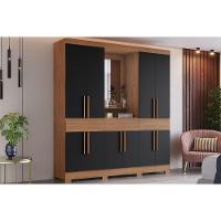 Guarda Roupa Casal 10 Portas E 3 Gavetas C/ 1 Espelho C/ Pés Briz B374 Nature/preto - Henn - 1