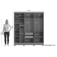 Guarda Roupa Casal 3 Portas De Correr E 2 Gavetas C/ Pés Cb02r589 Canela/off White - Kappesberg - 2