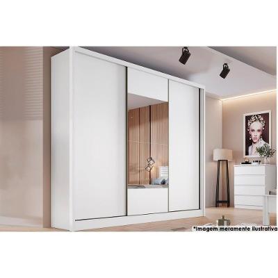 Guarda Roupa Casal Arezzo-Medelim Neve 3 Portas de Correr 6 Gavetas Branco MDF